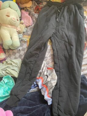 Women's Black Fleece Jogger Pants with Drawstring Waist
